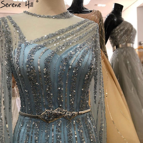 Muslim Gold A-Line Evening Dresses Gowns 2025 Luxury Beaded Sashes For Women Party LA71458