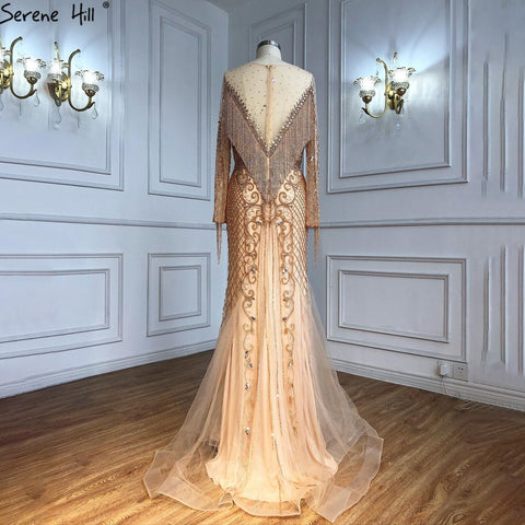 Muslim Gold Luxury Evening Dresses Gowns 2025  Beaded Tassels Elegant For Women Party LA60780
