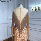 Muslim Gold Luxury Evening Dresses Gowns 2025  Beaded Tassels Elegant For Women Party LA60780