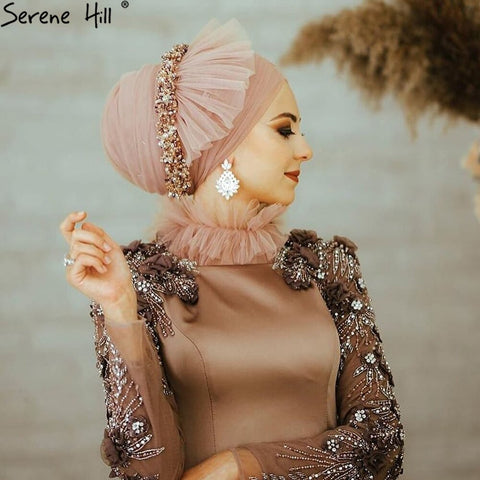 Muslim Gold Luxury Evening Dresses Gowns 2025 Beading Luxury For Women Wedding Party LA71069