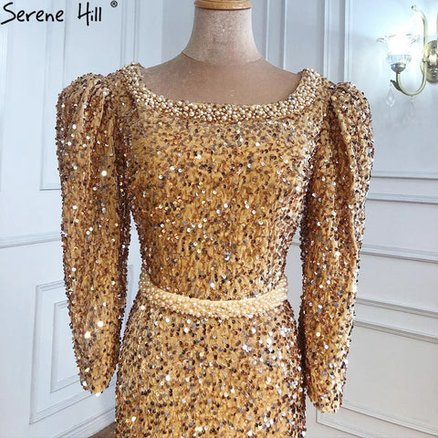 Muslim Gold Luxury Evening Dresses Gowns 2025 Mermaid Sparkle Elegant Formal Dress LA71030