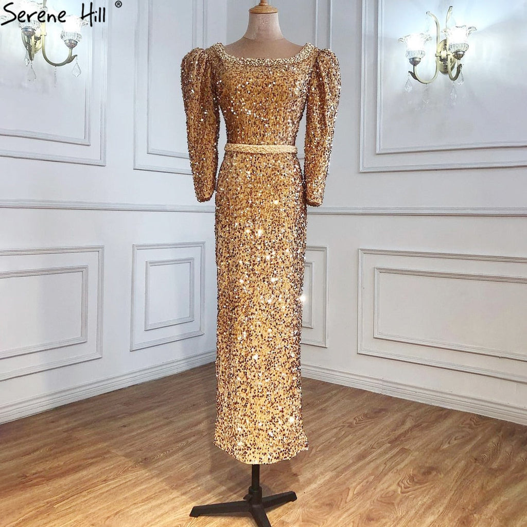 Muslim Gold Luxury Evening Dresses Gowns 2025 Mermaid Sparkle Elegant Formal Dress LA71030