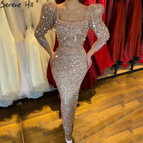 Muslim Gold Luxury Evening Dresses Gowns 2025 Mermaid Sparkle Elegant Formal Dress LA71030