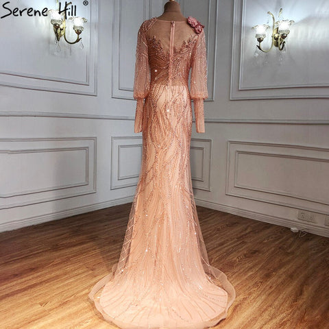 Muslim Gold Luxury Evening Dresses Gowns 2025 Puff Sleeves Mermaid Elegant For Women Party LA70984