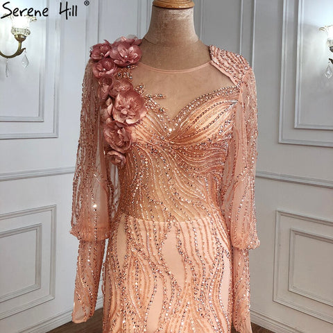 Muslim Gold Luxury Evening Dresses Gowns 2025 Puff Sleeves Mermaid Elegant For Women Party LA70984
