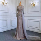 Muslim Gold Mermaid Elegant Beaded Luxury Dubai Evening Dresses Gowns For Women Wedding Party 2025 LA71429