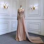 Muslim Gold Mermaid Elegant Beaded Luxury Dubai Evening Dresses Gowns For Women Wedding Party 2025 LA71429