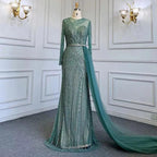 Muslim Gold Mermaid Elegant Beaded Luxury Dubai Evening Dresses Gowns For Women Wedding Party 2025 LA71429