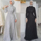 On Sale no return no refund Muslim Gold Mermaid Elegant Luxury Evening Dresses Gowns High Neck Beaded 2025 For Women Party LA71682