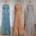 On Sale no return no refund Muslim Gold Mermaid Elegant Luxury Evening Dresses Gowns High Neck Beaded 2025 For Women Party LA71682