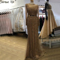 Muslim Gold Mermaid Evening Dresses Gowns 2025 Luxury Elegant Beading Sashes For Women Party LA71140