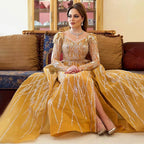 Muslim Gold Mermaid  With Overskirt Beaded Luxury Dubai Evening Dresses Gowns 2025 For Women Wedding Party LA72211
