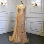 Muslim Gold Overskirt Luxury Evening Dresses Gowns Beaded Meramid Elegant 2025 For Women Party LA71528