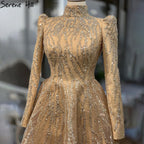 Muslim Gold Sparkle  Ankle Length  Beading  Evening Dresses Gowns 2025  A-Line For Women Party LA70996