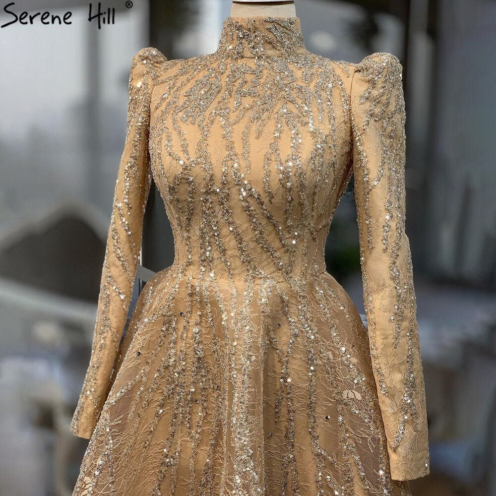 Muslim Gold Sparkle  Ankle Length  Beading  Evening Dresses Gowns 2025  A-Line For Women Party LA70996