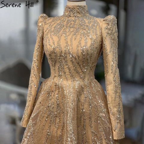 Muslim Gold Sparkle  Ankle Length  Beading  Evening Dresses Gowns 2025  A-Line For Women Party LA70996