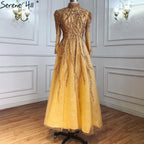 Muslim Gold Sparkle  Ankle Length  Beading  Evening Dresses Gowns 2025  A-Line For Women Party LA70996