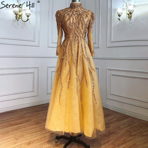 Muslim Gold Sparkle  Ankle Length  Beading  Evening Dresses Gowns 2025  A-Line For Women Party LA70996