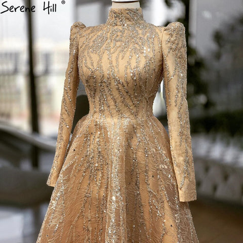 Muslim Gold Sparkle  Ankle Length  Beading  Evening Dresses Gowns 2025  A-Line For Women Party LA70996