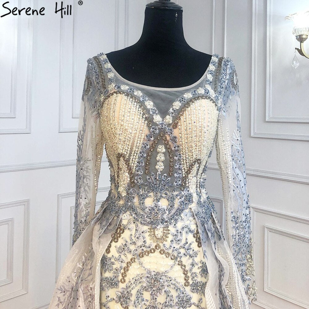 Muslim Gold With Overskirt Evening Dresses Gowns 2025 Luxury Lace Beaded Crystal For Woman Party LA71170