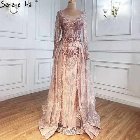 Muslim Gold With Overskirt Evening Dresses Gowns 2025 Luxury Lace Beaded Crystal For Woman Party LA71170