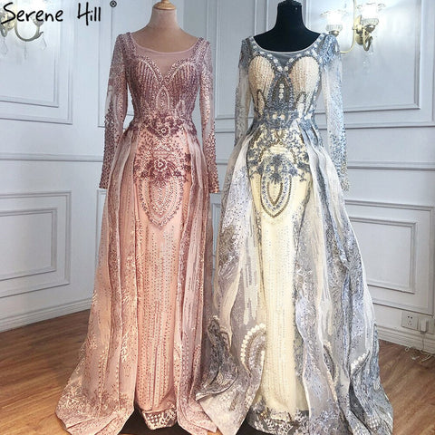 Muslim Gold With Overskirt Evening Dresses Gowns 2025 Luxury Lace Beaded Crystal For Woman Party LA71170