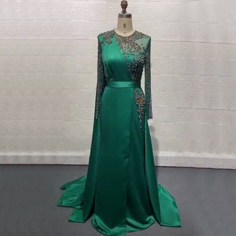 Muslim Grape Purple Luxury Evening Dresses Gowns 2025 High Split Satin For Women Party LA71456