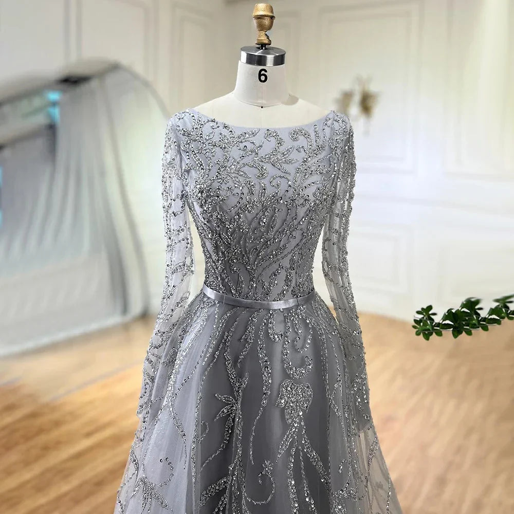 Muslim Nude A Line Evening Luxury Dubai Dresses Gowns Beaded 2025 For Woman Wedding Party LA71596A