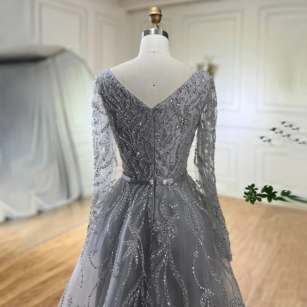 Muslim Nude A Line Evening Luxury Dubai Dresses Gowns Beaded 2025 For Woman Wedding Party LA71596A