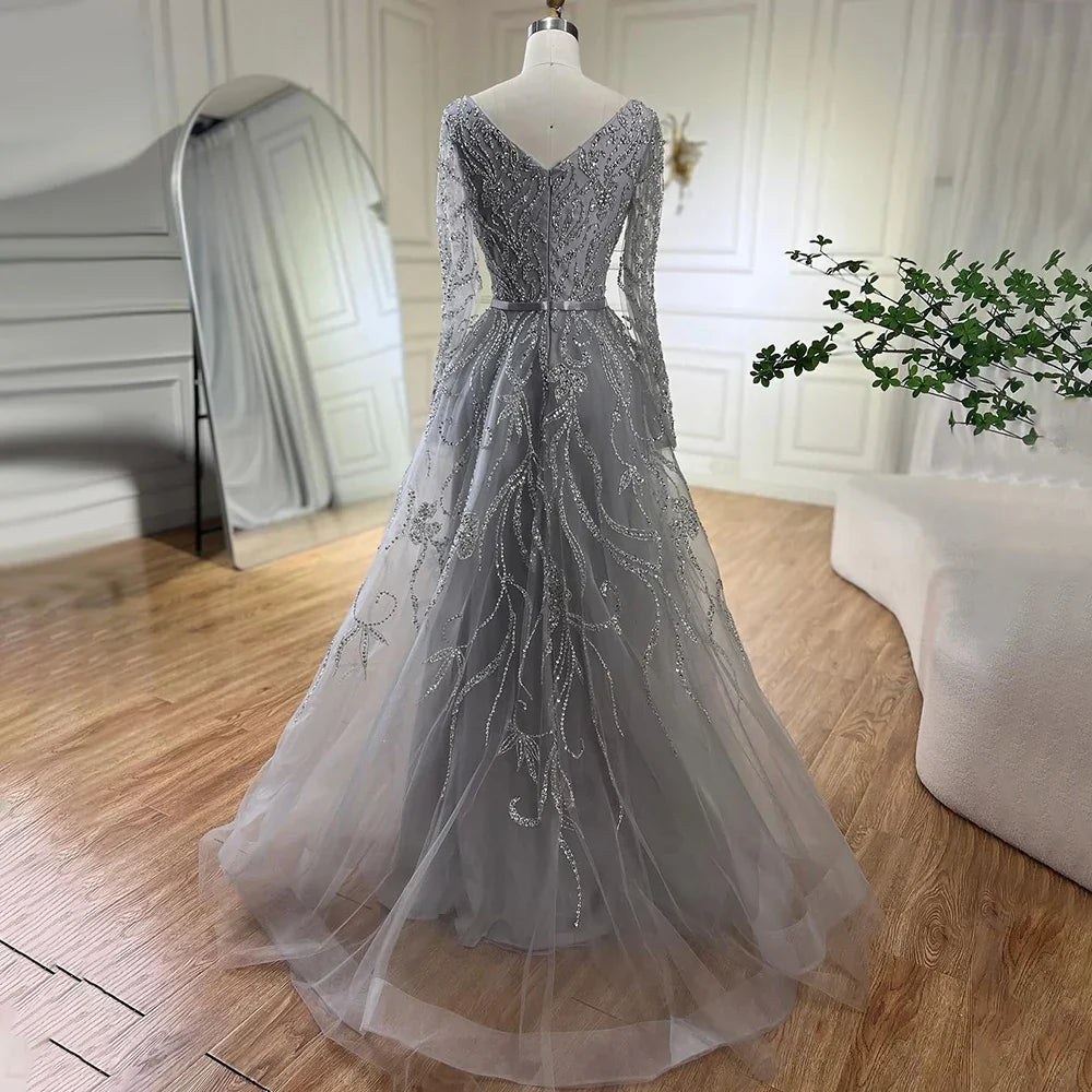 Muslim Nude A Line Evening Luxury Dubai Dresses Gowns Beaded 2025 For Woman Wedding Party LA71596A