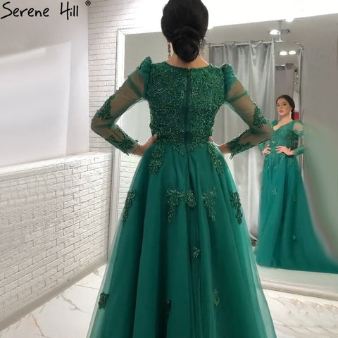 Muslim Green A-Line Evening Dresses Gowns 2025 Beading Lace Luxury For Women Party LA71068