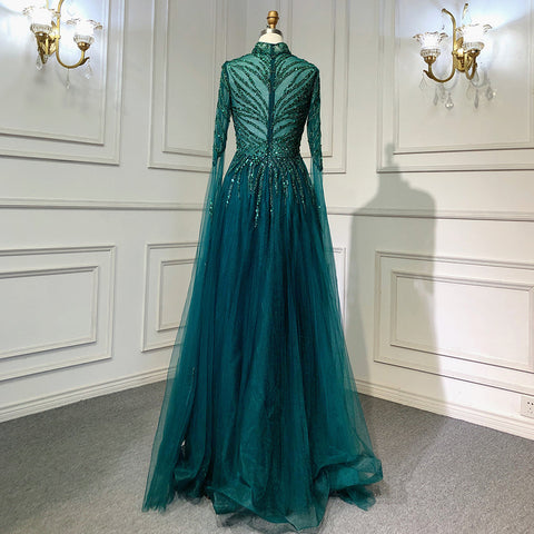 Robe de soirée de luxe à perles style musulman vert, coupe trapèze, en solde, sans retour ni remboursement, 2025, pour femmes, LA71640 