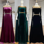 Muslim Green Cape Sleeves Evening Dresses Gowns 2025 Beaded Elegant Mermaid Velour for Women Party LA71452