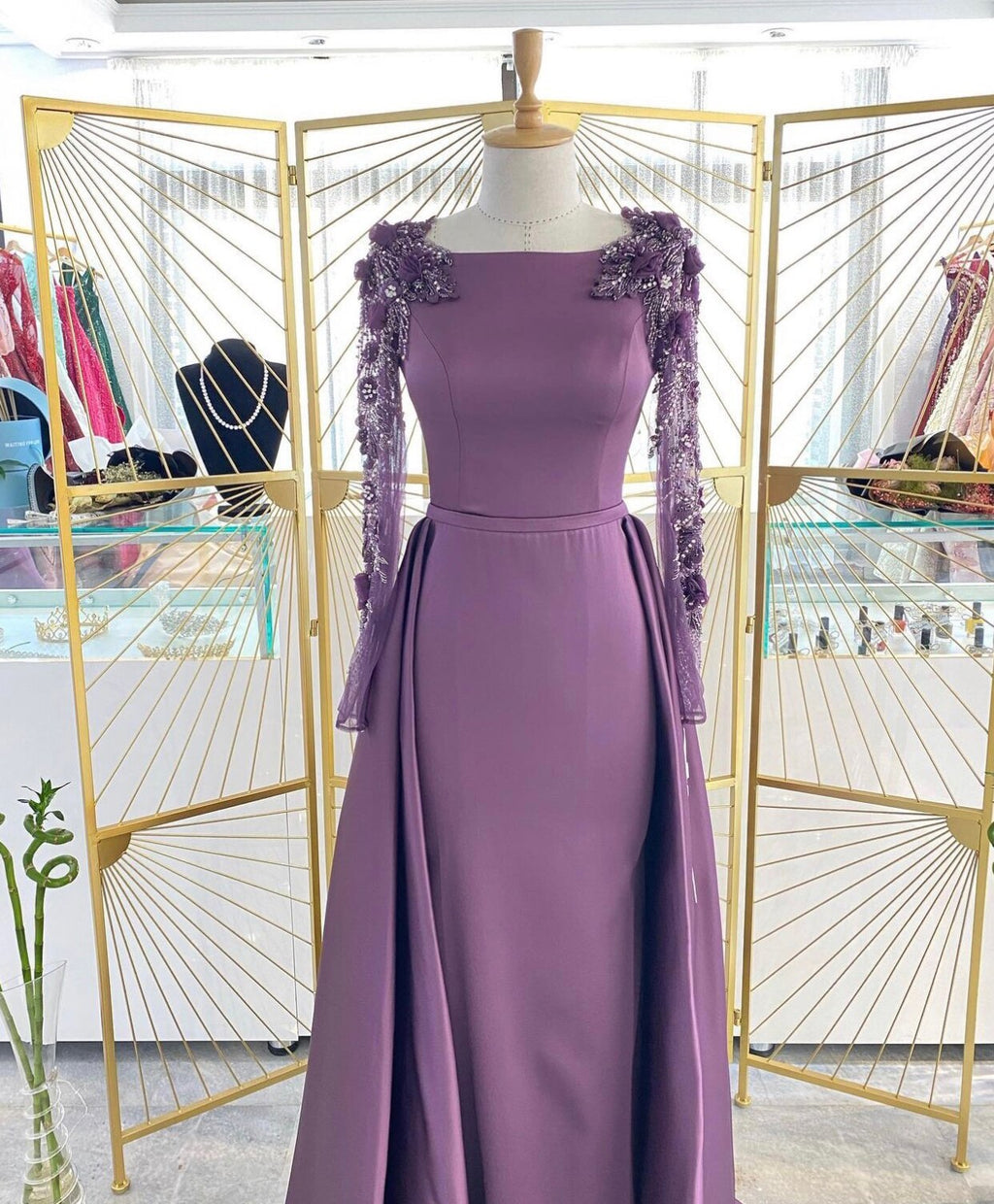 Muslim Green Detachable Skirt Evening Dresses Gowns 2025 Beading Elegant For Women Wedding Party LA71057