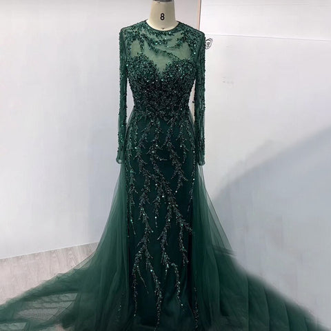 Muslim Green Elegant Mermaid Lace Beaded Luxury Long Evening Dresses Gowns For Women Wedding Party 2025 LA71653L