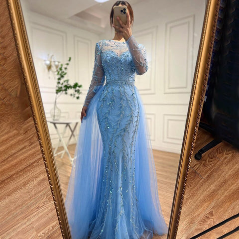 Muslim Green Elegant Mermaid Lace Beaded Luxury Long Evening Dresses Gowns For Women Wedding Party 2025 LA71653L