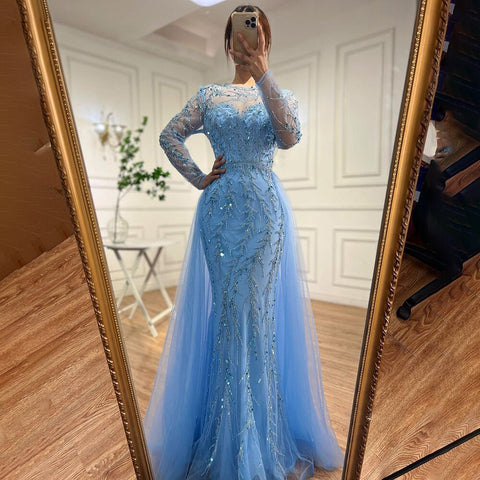 Muslim Green Elegant Mermaid Lace Beaded Luxury Long Evening Dresses Gowns For Women Wedding Party 2025 LA71653L