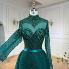 Muslim Green Elegant Mermaid Luxury Lace Beaded Arabic Evening Dresses Gowns For Women Wedding Party 2025 LA71913