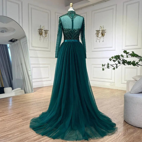 Muslim Green Elegant Mermaid Luxury Lace Beaded Arabic Evening Dresses Gowns For Women Wedding Party 2025 LA71913
