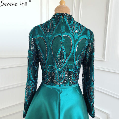 Muslim Green Evening Gowns 2025 Long Sleeves Mermaid Party Wear Dresses For Women Dress Sequin Plus Size LA70758