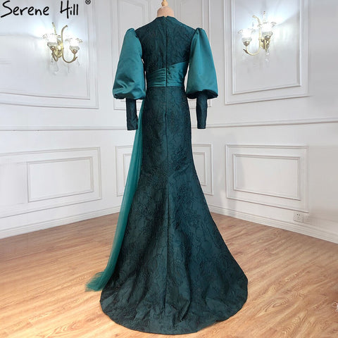 Muslim Green Lantern Sleeves  Evening Dresses Gowns 2025 Mermaid Elegant For Women Party LA71160