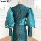 Muslim Green Lantern Sleeves  Evening Dresses Gowns 2025 Mermaid Elegant For Women Party LA71160