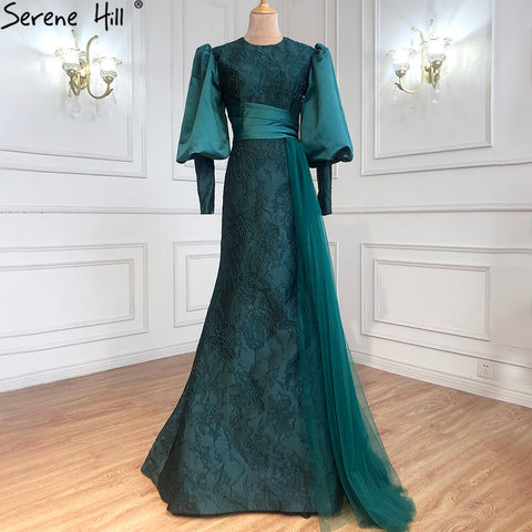 Muslim Green Lantern Sleeves  Evening Dresses Gowns 2025 Mermaid Elegant For Women Party LA71160