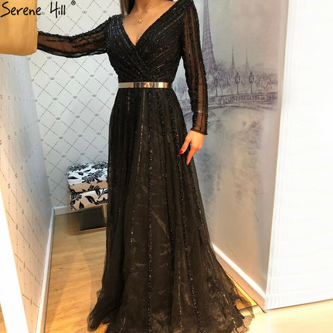 Muslim Green Luxury Elegant Evening Dresses Gowns 2025 Long Sleeves Beading For Women Party LA70790