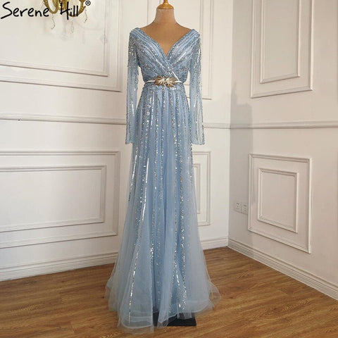 Muslim Green Luxury Elegant Evening Dresses Gowns 2025 Long Sleeves Beading For Women Party LA70790