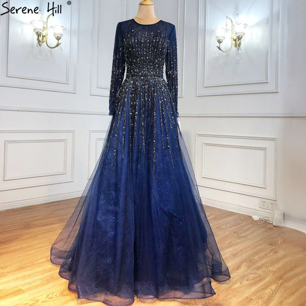 Muslim Green Luxury Evening Dresses Gowns 2025 A-Line Beading Long Sleeves For Women Party LA70927