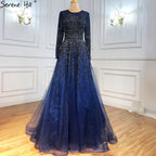 Muslim Green Luxury Evening Dresses Gowns 2025 A-Line Beading Long Sleeves For Women Party LA70927