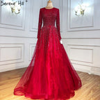 Muslim Green Luxury Evening Dresses Gowns 2025 A-Line Beading Long Sleeves For Women Party LA70927