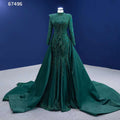 Muslim Green Mermaid Detachable Skirt Lace Beaded Bride Gowns Wedding Dress 2025 High End Custom Made HM67496
