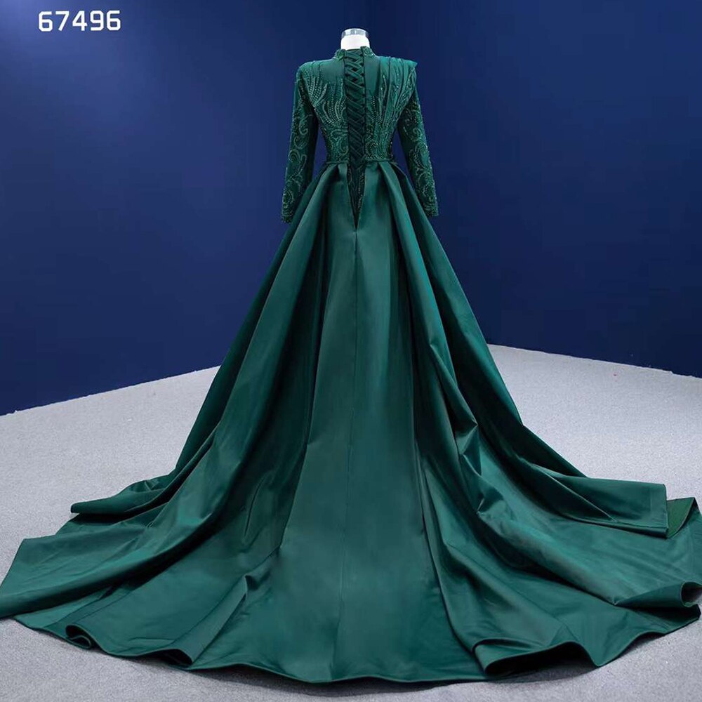 Muslim Green Mermaid Detachable Skirt Lace Beaded Bride Gowns Wedding Dress 2025 High End Custom Made HM67496